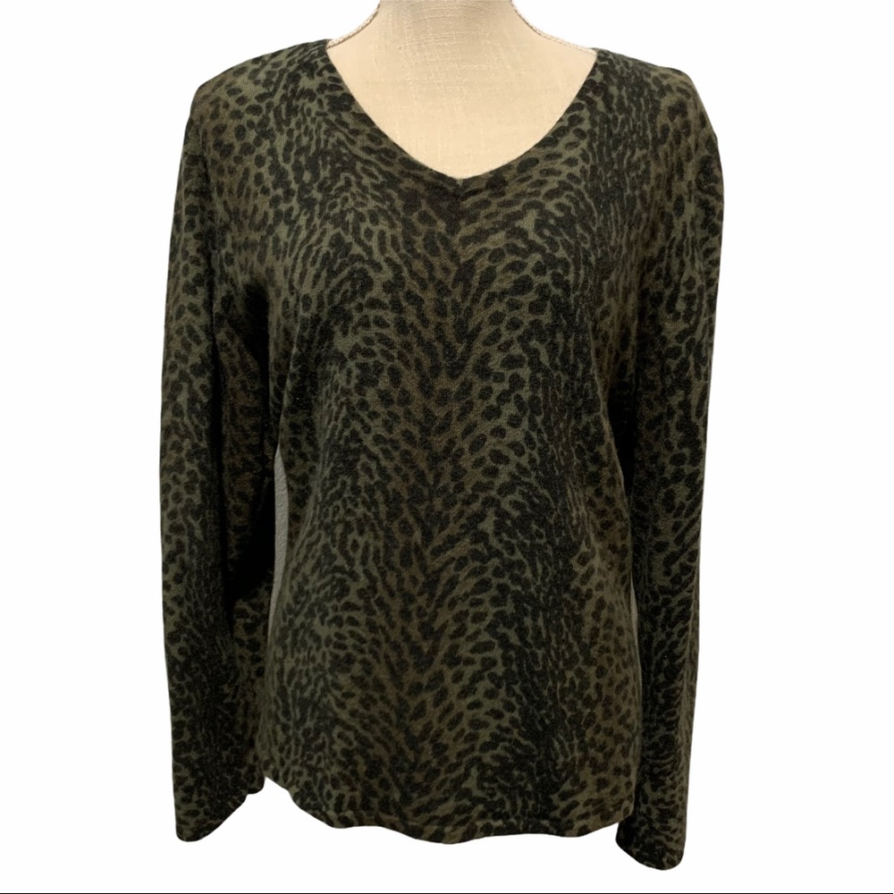 Nina Leonard Animal Print Lambswool Angora Sweater